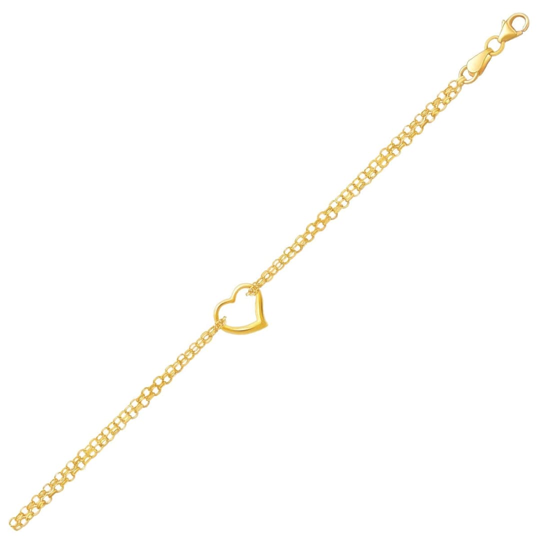 14k Yellow Gold Double Rolo Chain Anklet with an Open Heart Station | Richard Cannon