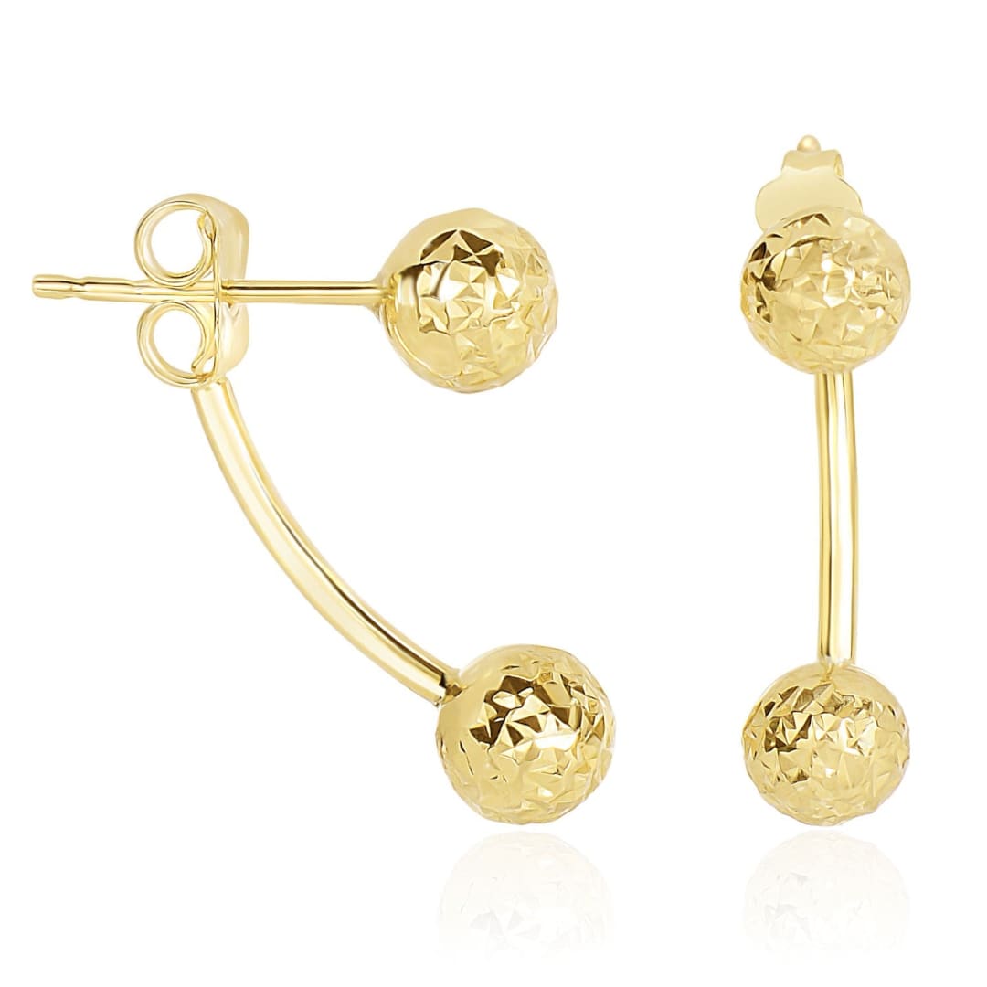 14k Yellow Gold Double Sided Diamond Cut Ball Earrings | Richard Cannon Jewelry