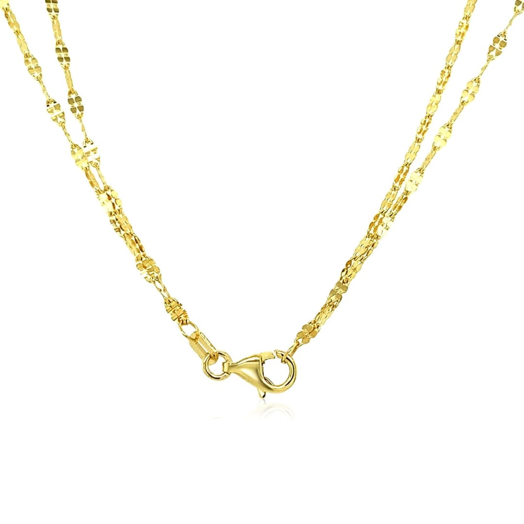 14k Yellow Gold Double Strand Chain with Puffed Heart Lariat Necklace | Richard Cannon