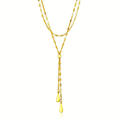 14k Yellow Gold Double Strand Chain with Puffed Heart Lariat Necklace | Richard Cannon