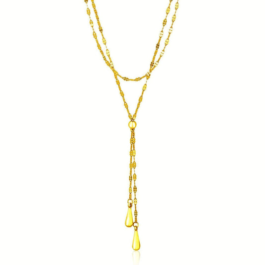 14k Yellow Gold Double Strand Chain with Puffed Heart Lariat Necklace | Richard Cannon