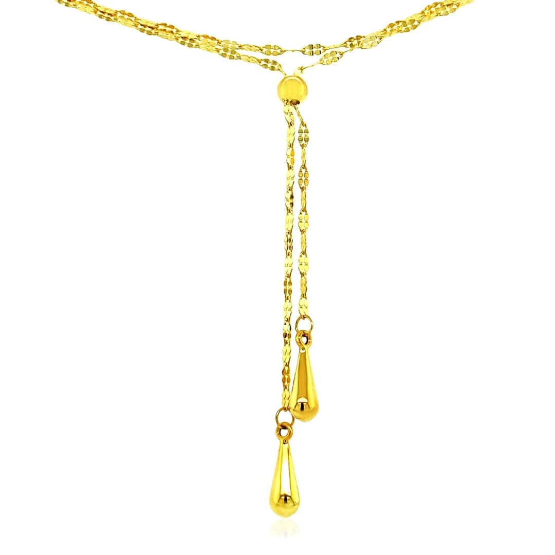 14k Yellow Gold Double Strand Chain with Puffed Heart Lariat Necklace | Richard Cannon