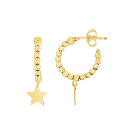 14K Yellow Gold Drop Star Charm Beaded Hoop Earrings | Richard Cannon Jewelry