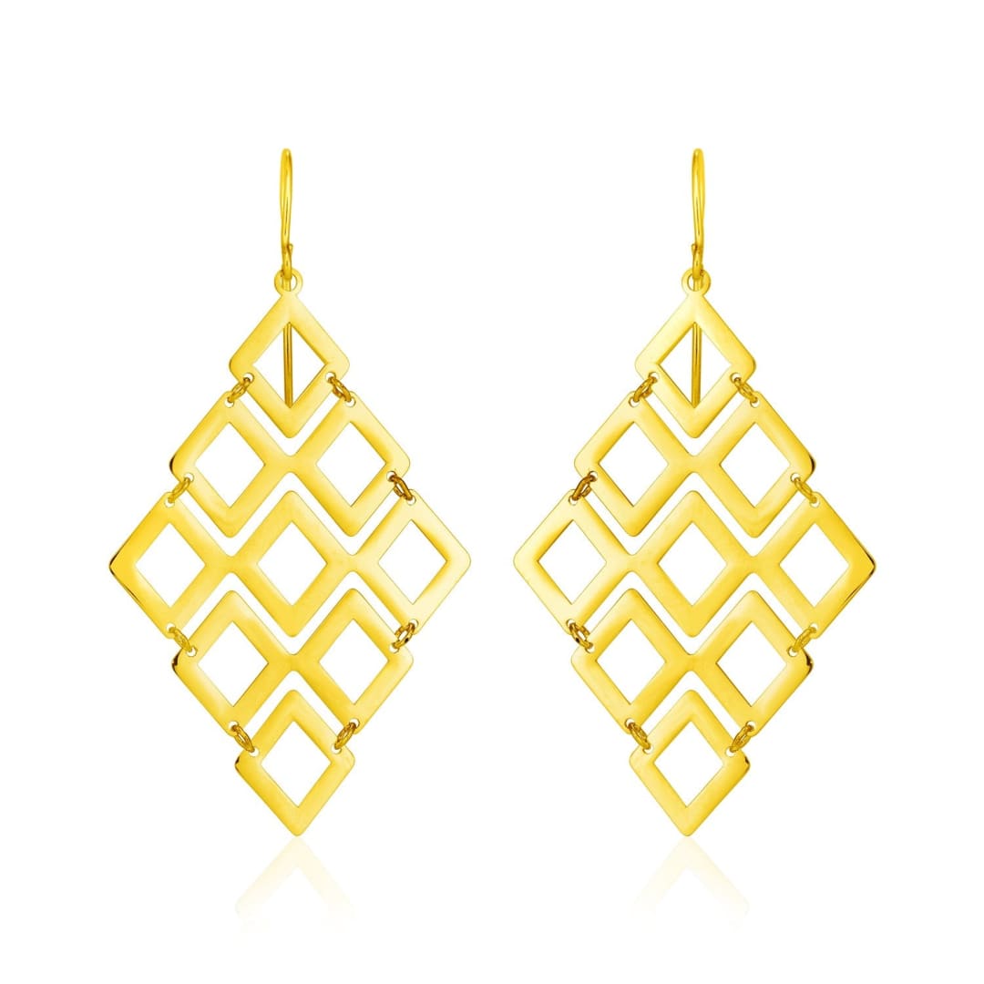 14k Yellow Gold Earrings with Polished Open Diamond Motifs | Richard Cannon Jewelry