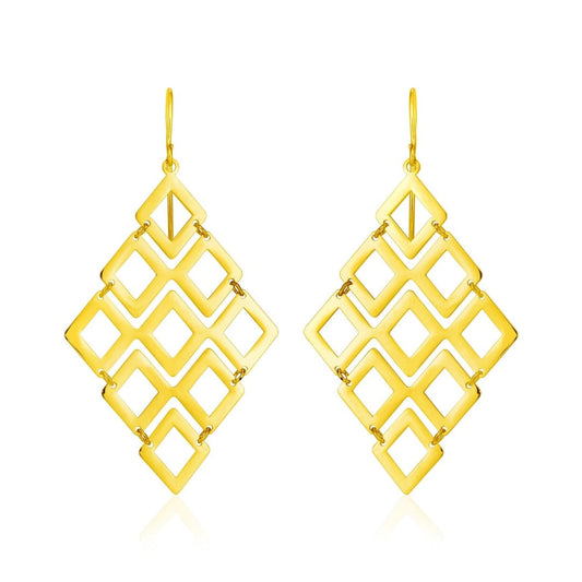 14k Yellow Gold Earrings with Polished Open Diamond Motifs | Richard Cannon Jewelry