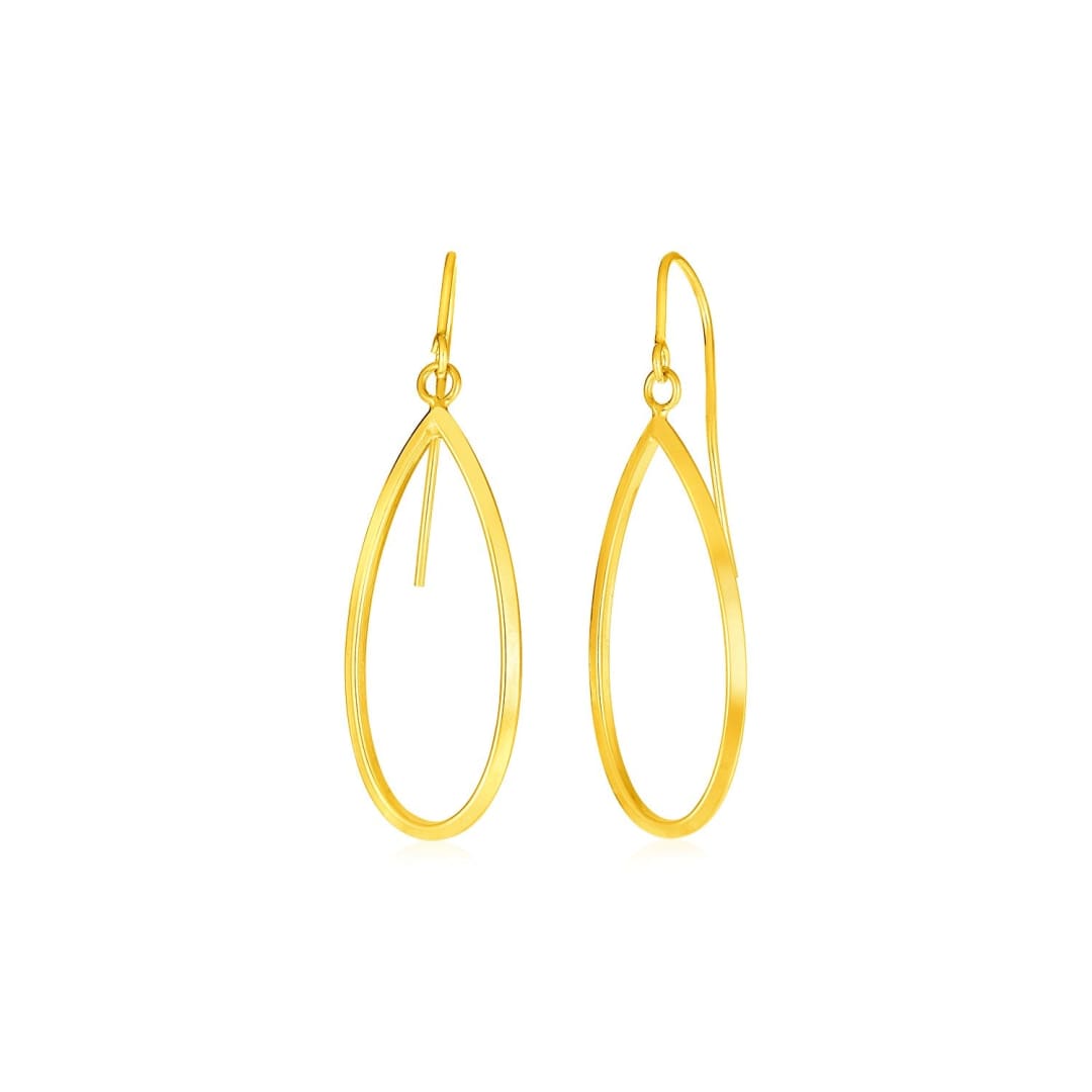 14k Yellow Gold Earrings with Polished Open Teardrop Dangles | Richard Cannon Jewelry