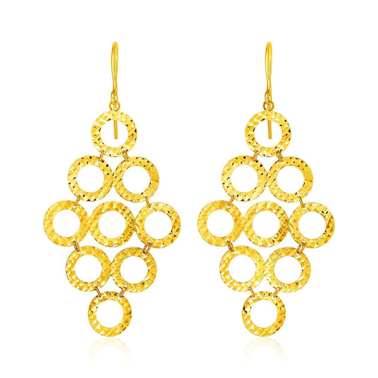 14k Yellow Gold Earrings with Textured Open Circle Motifs | Richard Cannon Jewelry