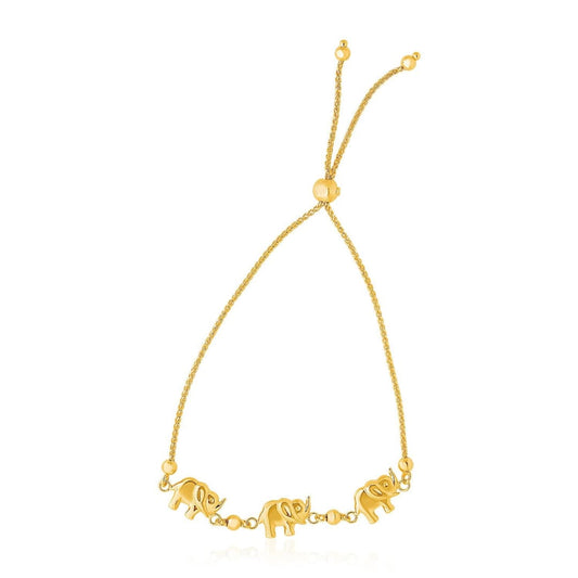 14k Yellow Gold Elephant Station Lariat Style Bracelet | Richard Cannon Jewelry