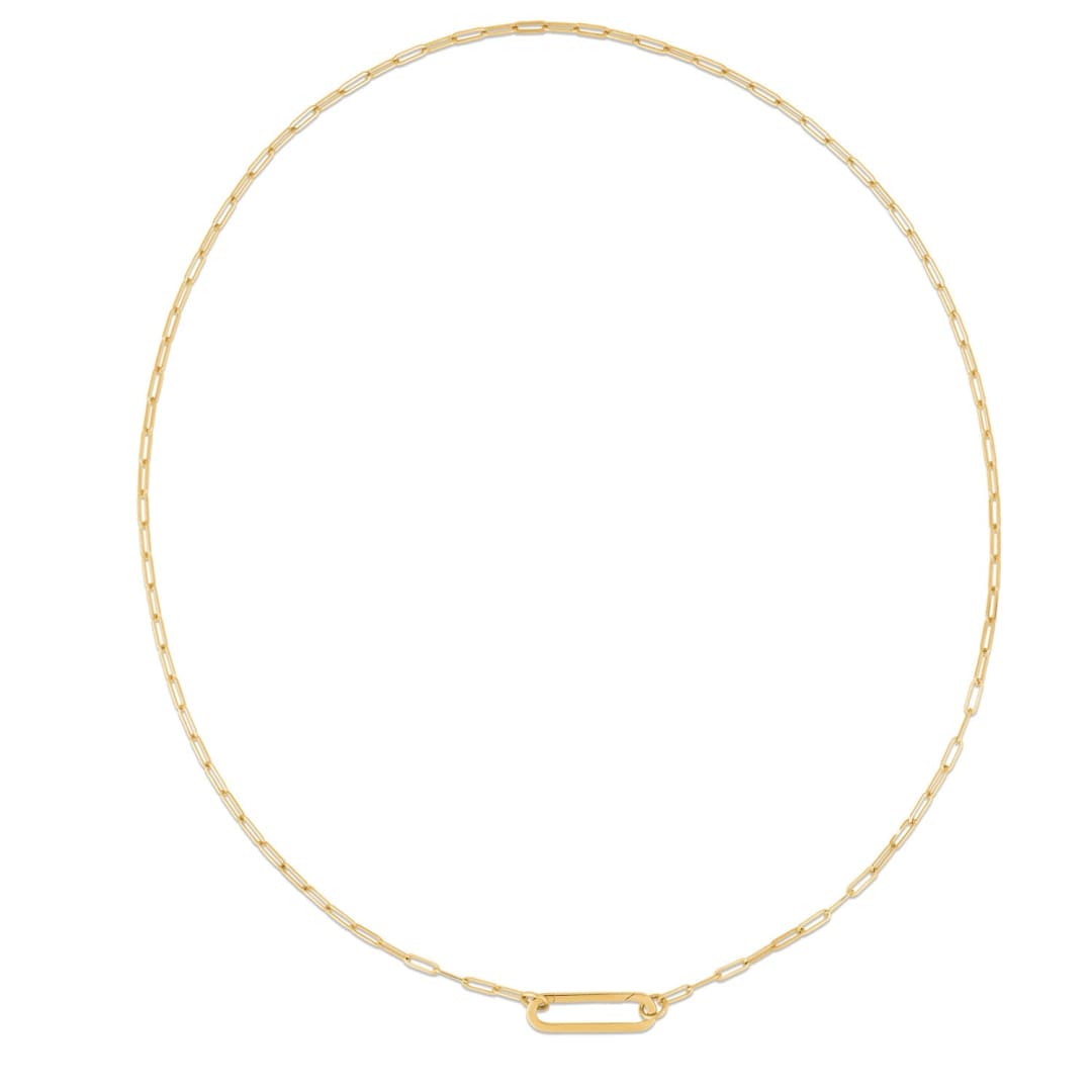 14k Yellow Gold Elongated Link Paperclip Necklace | Richard Cannon Jewelry