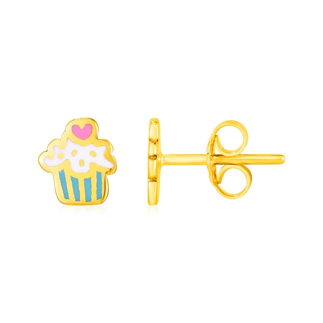 14k Yellow Gold and Enamel Cupcake Stud Earrings | Richard Cannon Jewelry