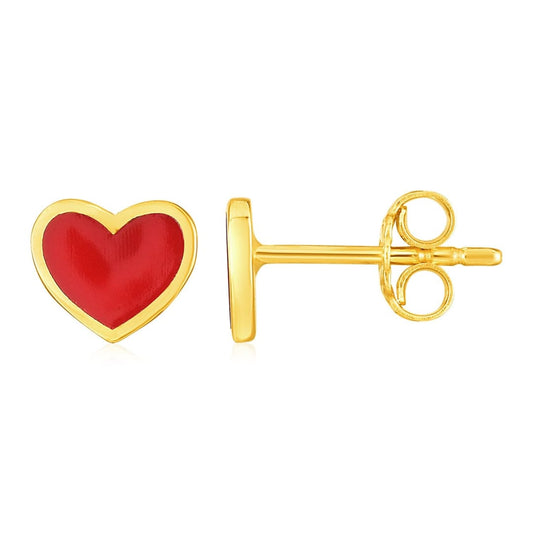 14k Yellow Gold and Enamel Red Heart Stud Earrings | Richard Cannon Jewelry