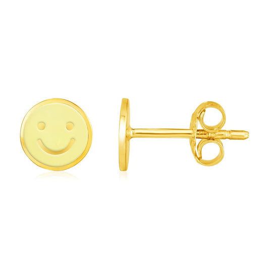 14k Yellow Gold and Enamel Yellow Smiley Face Stud Earrings | Richard Cannon Jewelry