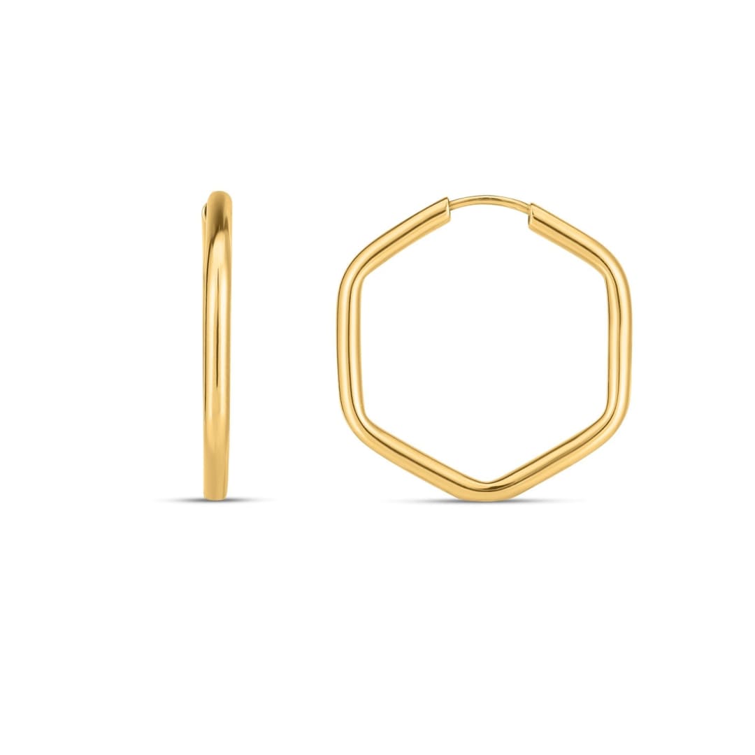 14k Yellow Gold Endless Hexagon Hoop Earrings | Richard Cannon Jewelry