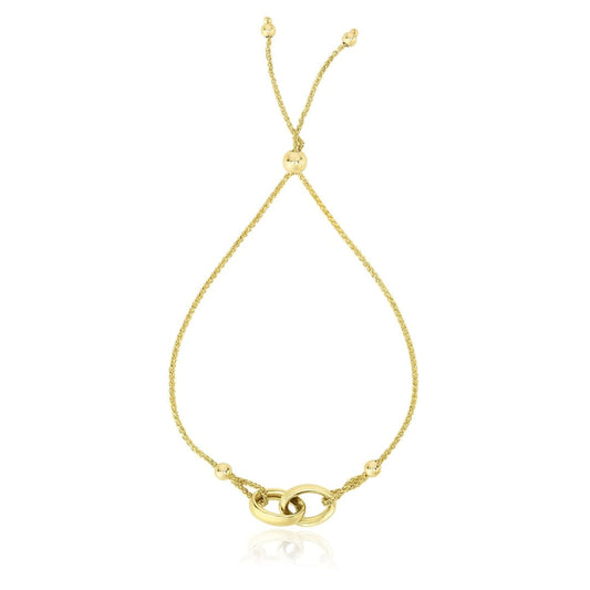 14k Yellow Gold Entwined Rings Adjustable Lariat Style Bracelet | Richard Cannon Jewelry
