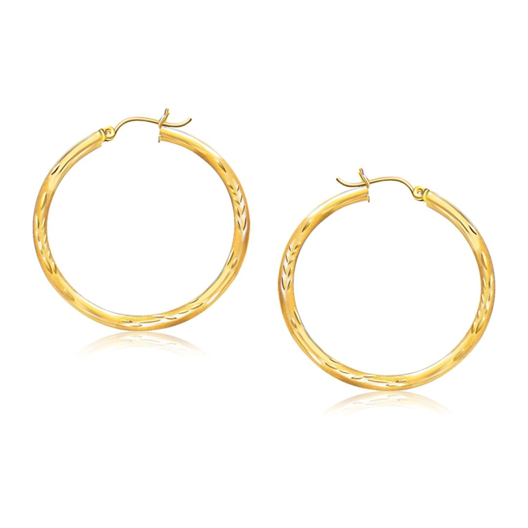 14k Yellow Gold Fancy Diamond Cut Hoop Earrings (35mm Diameter) | Richard Cannon Jewelry