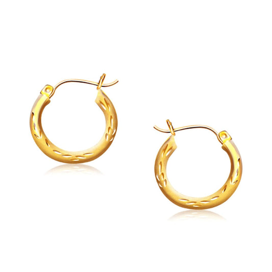 14k Yellow Gold Fancy Diamond Cut Hoop Earrings (5/8 inch Diameter) | Richard Cannon