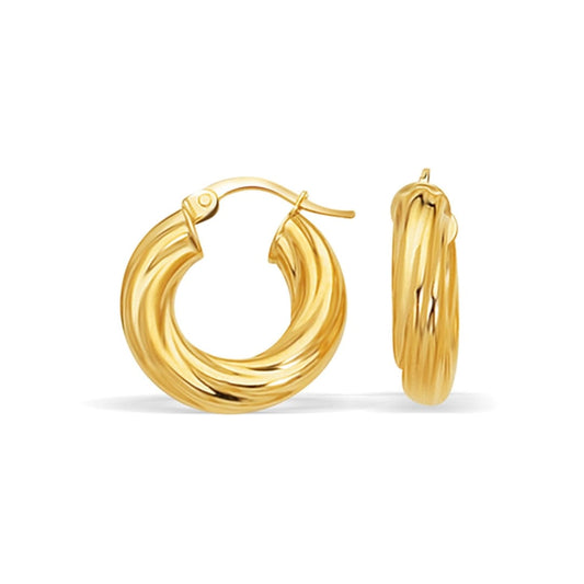 14k Yellow Gold Fancy Twist Hoop Earrings (7/8 inch Diameter) | Richard Cannon Jewelry