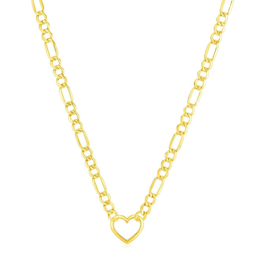 14k Yellow Gold Figaro Chain Necklace with Heart | Richard Cannon Jewelry