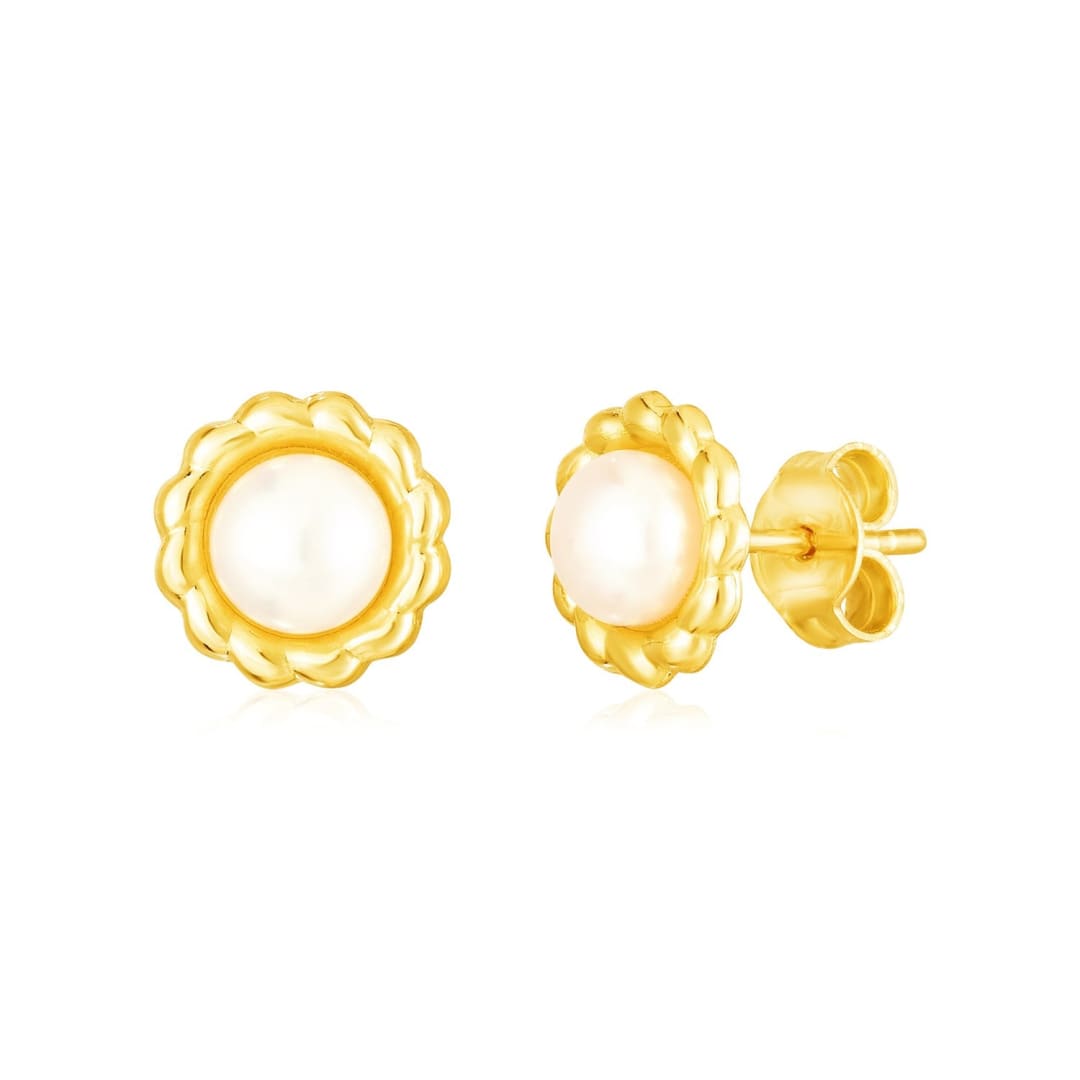 14k Yellow Gold Flower Stud Earrings with Pearls | Richard Cannon Jewelry