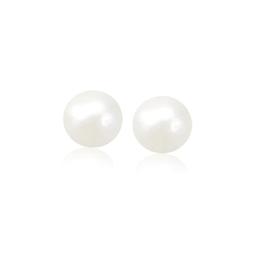 14k Yellow Gold Freshwater Cultured White Pearl Stud Earrings (8.0 mm) | Richard Cannon