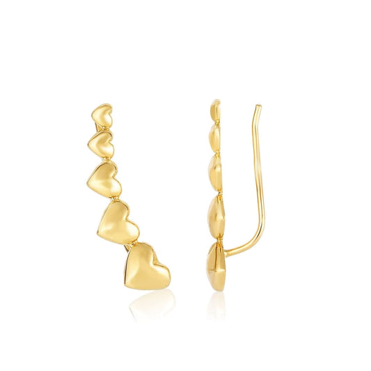 14k Yellow Gold Graduated Heart Climber Style Stud Earrings | Richard Cannon Jewelry