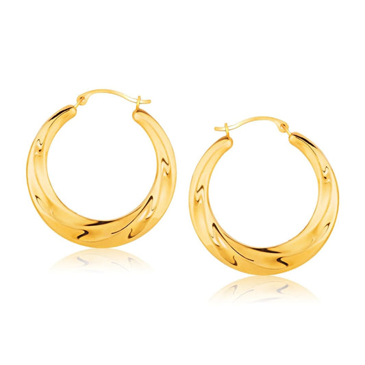 14k Yellow Gold Graduated Textured Hoop Earrings (1 inch Diameter) | Richard Cannon
