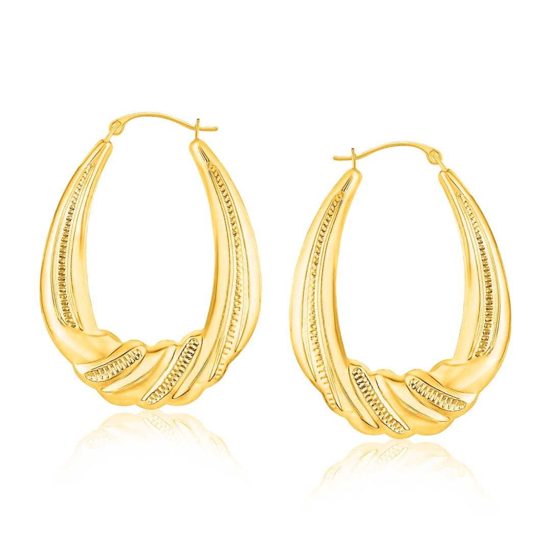 14k Yellow Gold Graduated Textured Oval Hoop Earrings | Richard Cannon Jewelry