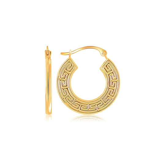 14k Yellow Gold Greek Key Small Hoop Earrings | Richard Cannon Jewelry