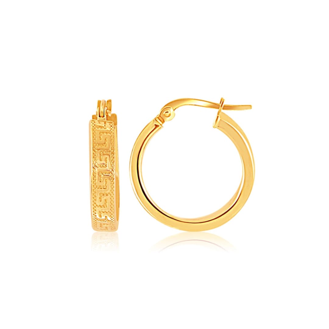 14k Yellow Gold Greek Key Small Hoop Earrings | Richard Cannon Jewelry