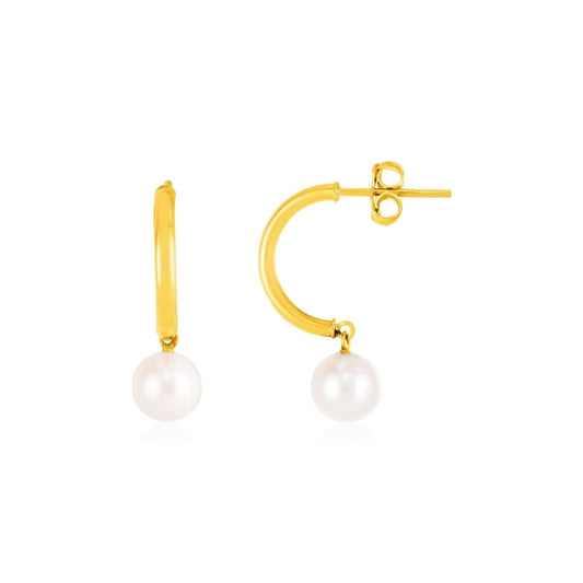 14k Yellow Gold Half Hoop Earrings with Pearls | Richard Cannon Jewelry
