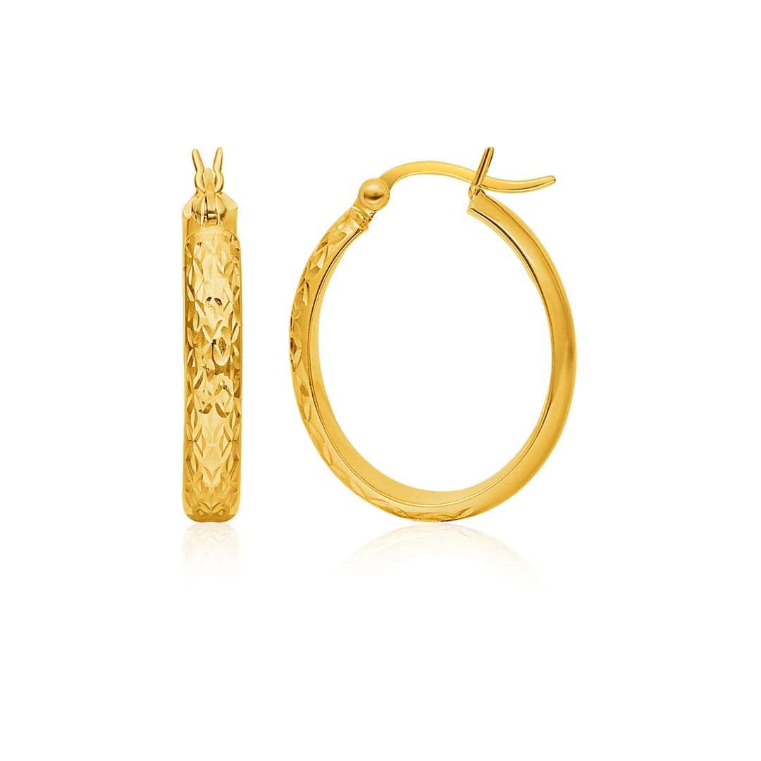 14k Yellow Gold Hammered Oval Hoop Earrings | Richard Cannon Jewelry