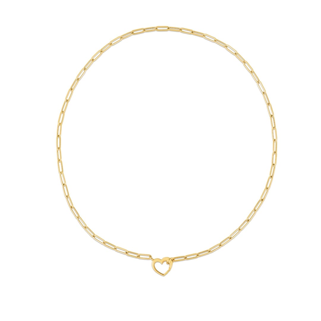 14k Yellow Gold Heart Element Paperclip Necklace | Richard Cannon Jewelry