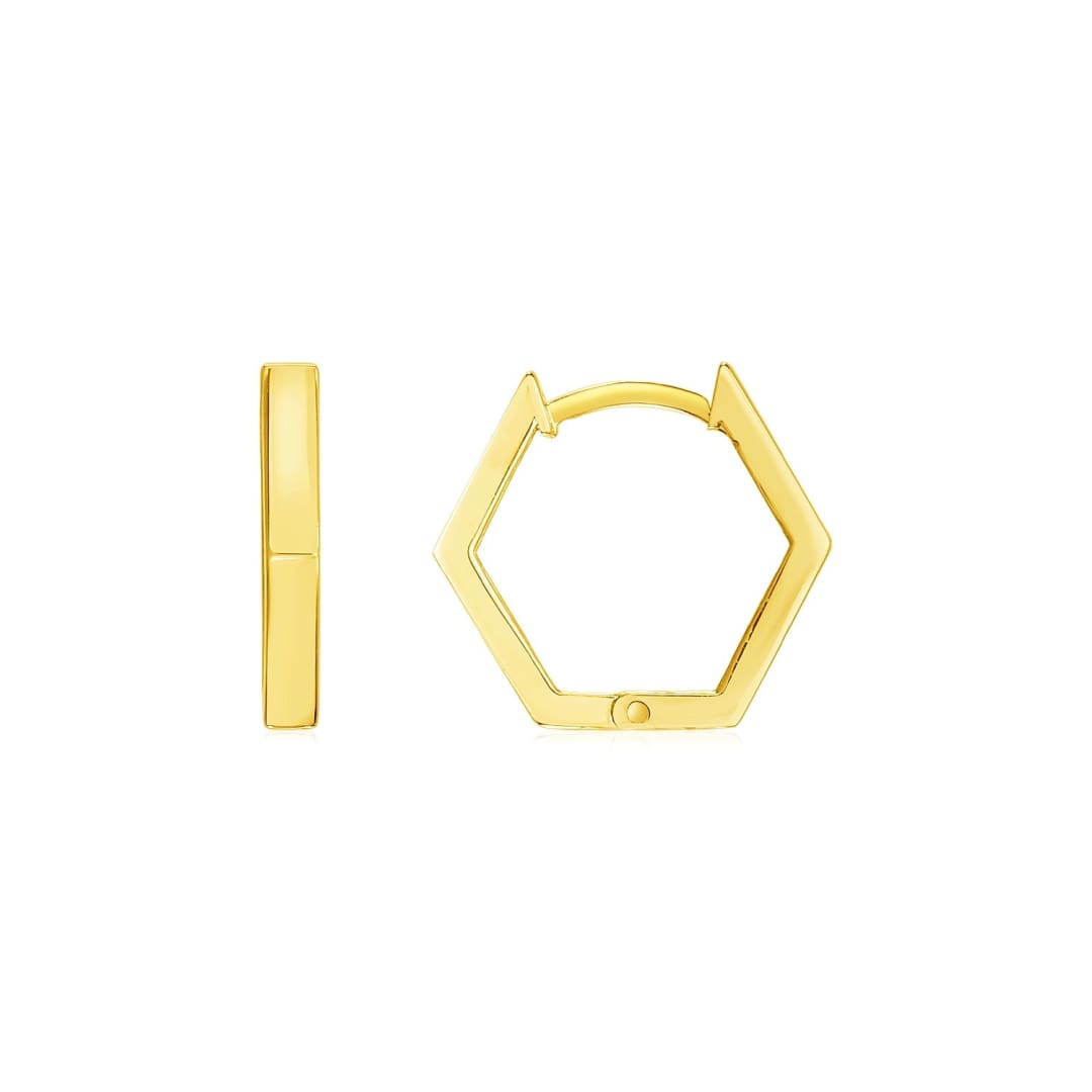 14k Yellow Gold Hexagon Huggie Hoops Earrings | Richard Cannon Jewelry