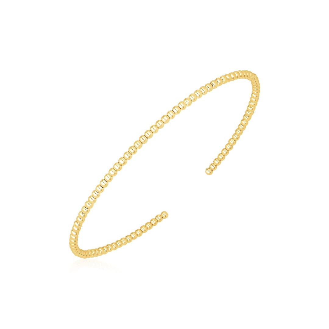 14k Yellow Gold High Polish Bead Cuff Bangle (2mm) | Richard Cannon Jewelry