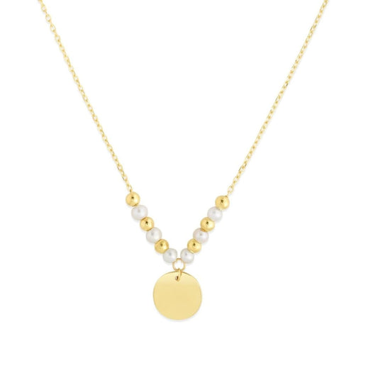 14k Yellow Gold High Polish Beaded Pearl Disc Drop Pallina Necklace | Richard Cannon