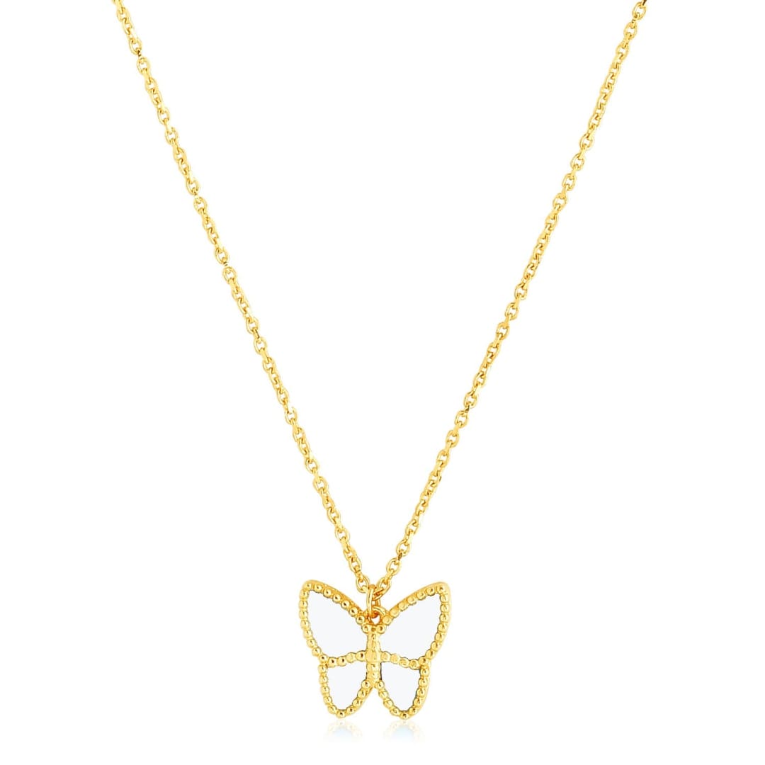 14k Yellow Gold High Polish Butterfly Peral Paste Necklace | Richard Cannon Jewelry