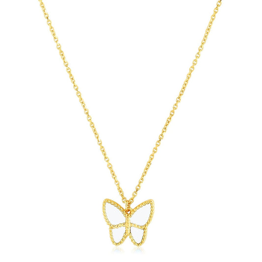 14k Yellow Gold High Polish Butterfly Peral Paste Necklace | Richard Cannon Jewelry