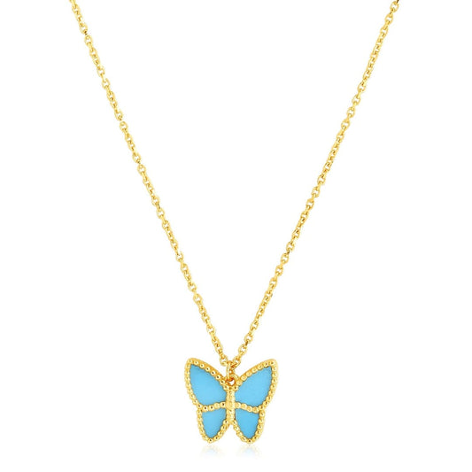 14k Yellow Gold High Polish Butterfly Turquoise Paste Necklace | Richard Cannon Jewelry