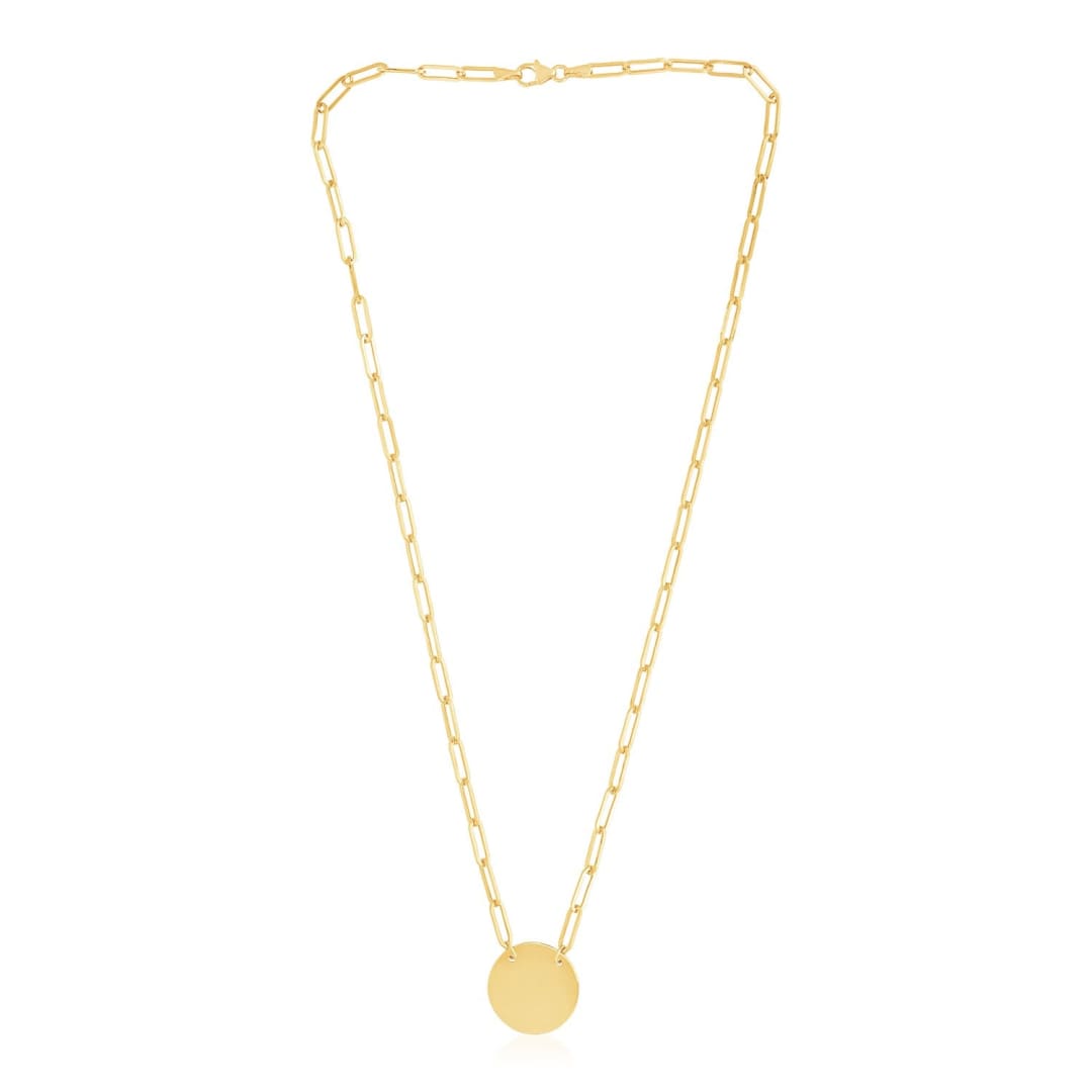 14k Yellow Gold High Polish Circle Disc Paperclip Link Necklace | Richard Cannon Jewelry