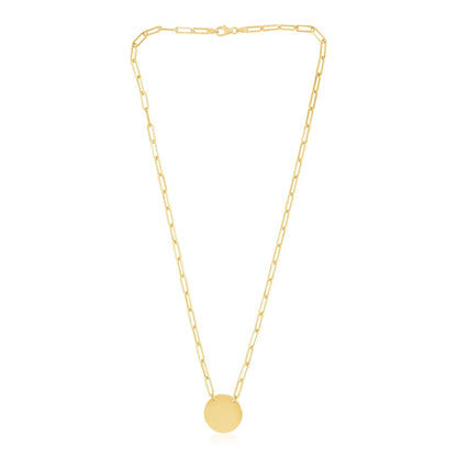 14k Yellow Gold High Polish Circle Disc Paperclip Link Necklace | Richard Cannon Jewelry