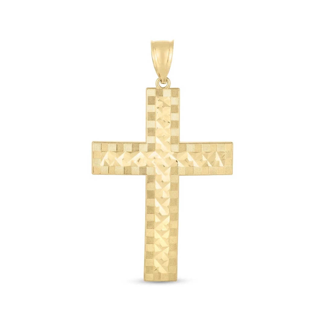 14k Yellow Gold High Polish Diamond Cut Cross Pendant | Richard Cannon Jewelry