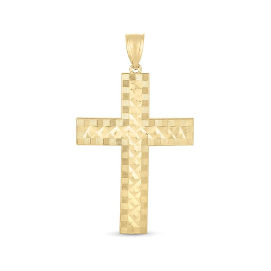 14k Yellow Gold High Polish Diamond Cut Cross Pendant | Richard Cannon Jewelry