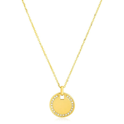 14k Yellow Gold High Polish Diamond Round Disc Tag Necklace | Richard Cannon Jewelry