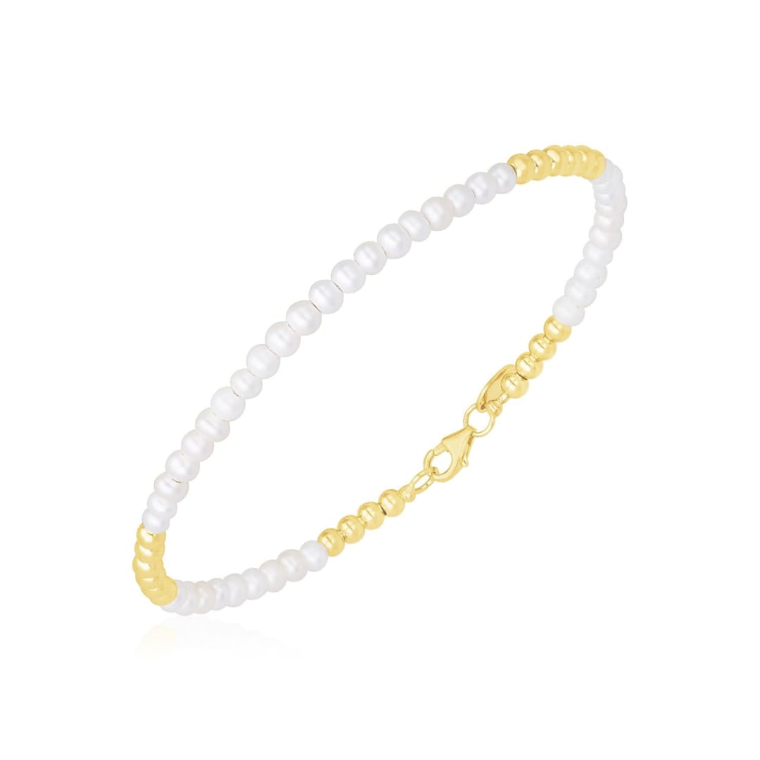 14k Yellow Gold High Polish Freshwater Pearl Pallina Bead Bracelet | Richard Cannon