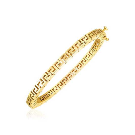 14k Yellow Gold High Polish Greek Key Bangle | Richard Cannon Jewelry