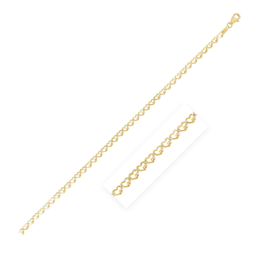14k Yellow Gold High Polish Heart Link Chain (3.20 mm) | Richard Cannon Jewelry