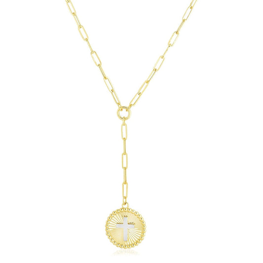 14k Yellow Gold High Polish Heart Medallion Two Tone Lariat Necklace | Richard Cannon