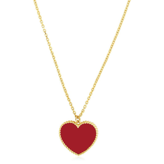14k Yellow Gold High Polish Heart Red Cornelia Paste Necklace | Richard Cannon Jewelry