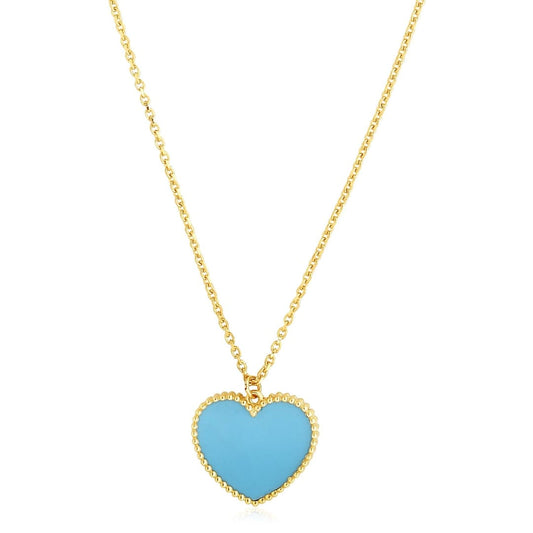 14k Yellow Gold High Polish Heart Turquoise Paste Necklace | Richard Cannon Jewelry
