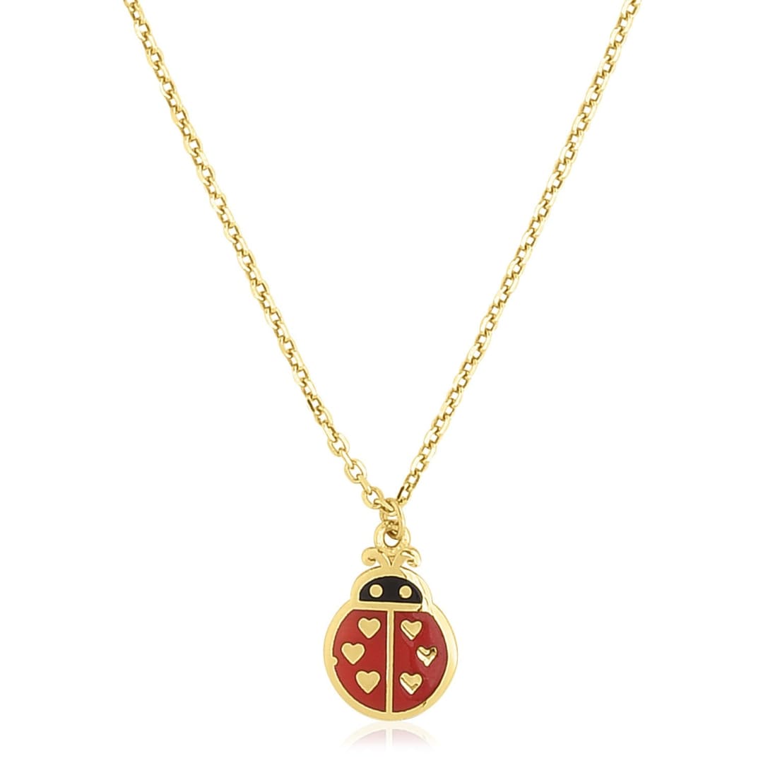 14k Yellow Gold High Polish Ladybug Enamel Necklace | Richard Cannon Jewelry